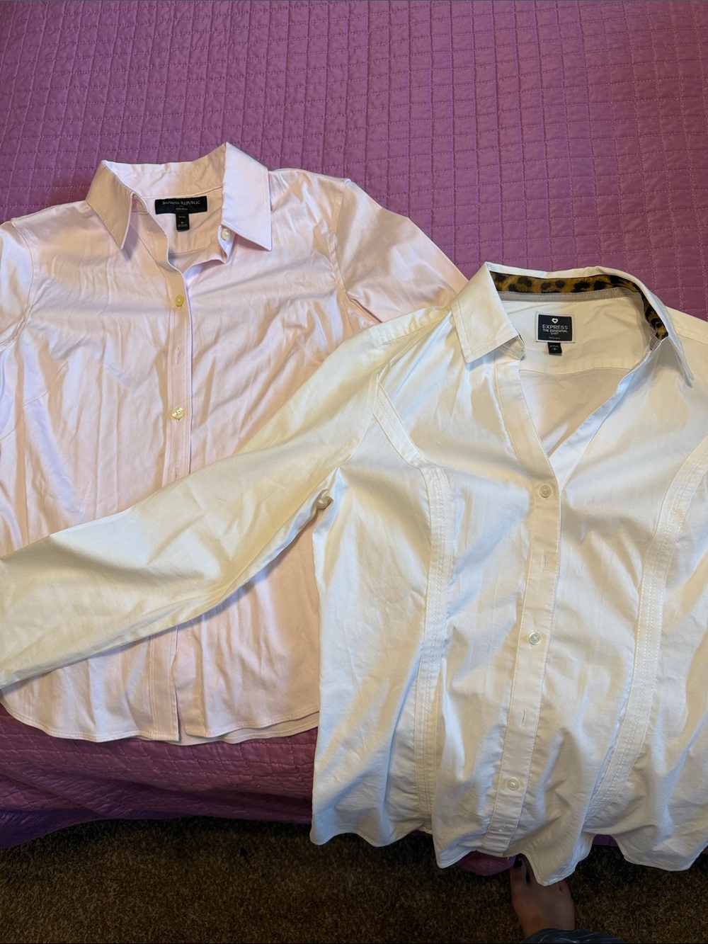 Express White Fitted Button-Up Shirt and banana republic pink shirt